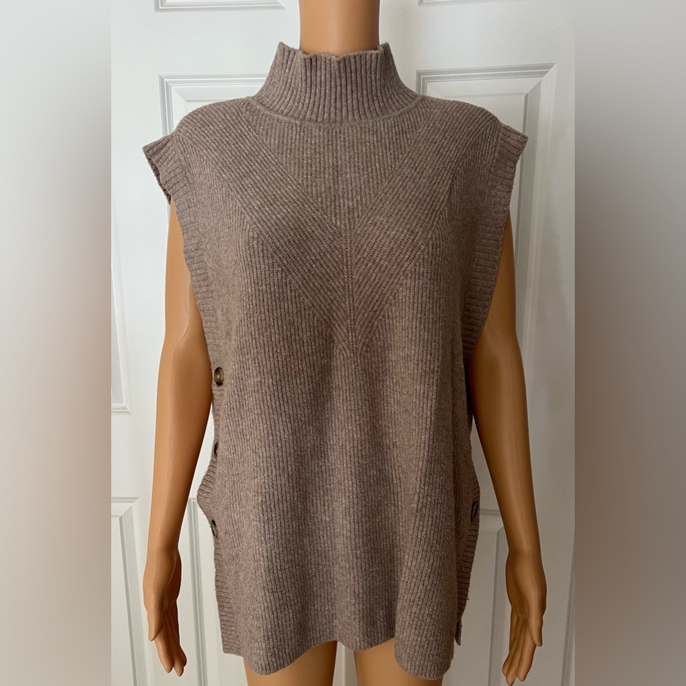 LOFT Ribbed Knit Sweater Vest in Taupe